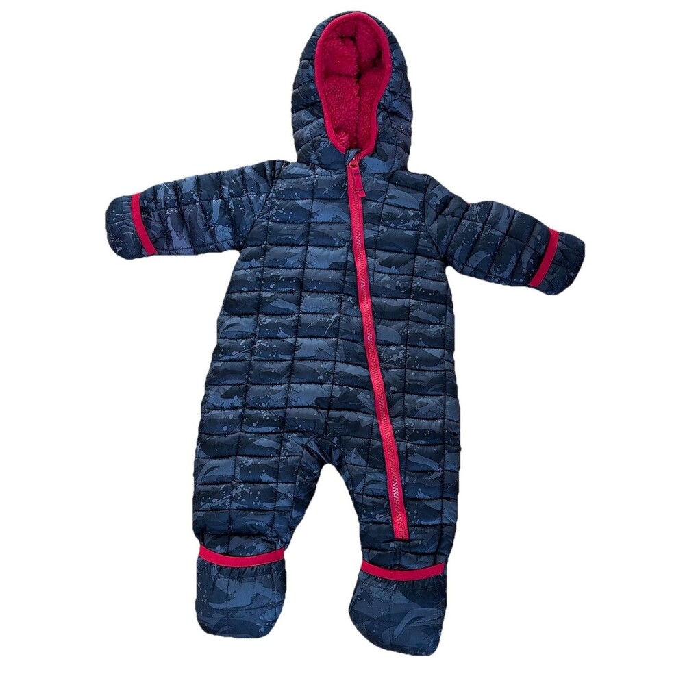 Snozu Baby Boy Puffer Snowsuit Bunting Blue Gray Camo Red Fleece Lined 3/6 Month